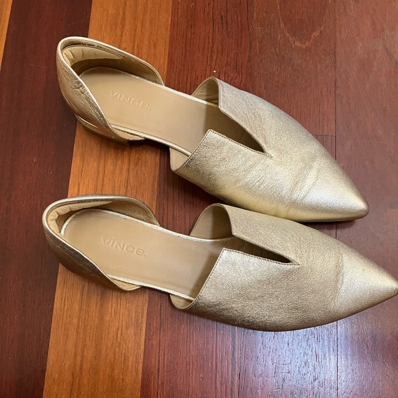 Vince Gold Leather Pointed D’orsay Flats - Picture 4 of 13